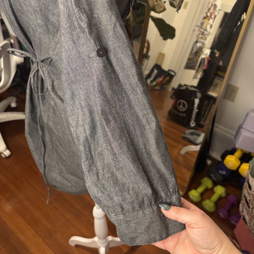 Vintage Passport Gray 100% Cotton Pintuck Tunic Dress Mini Longline Shirt L 90s - Picture 5 of 8
